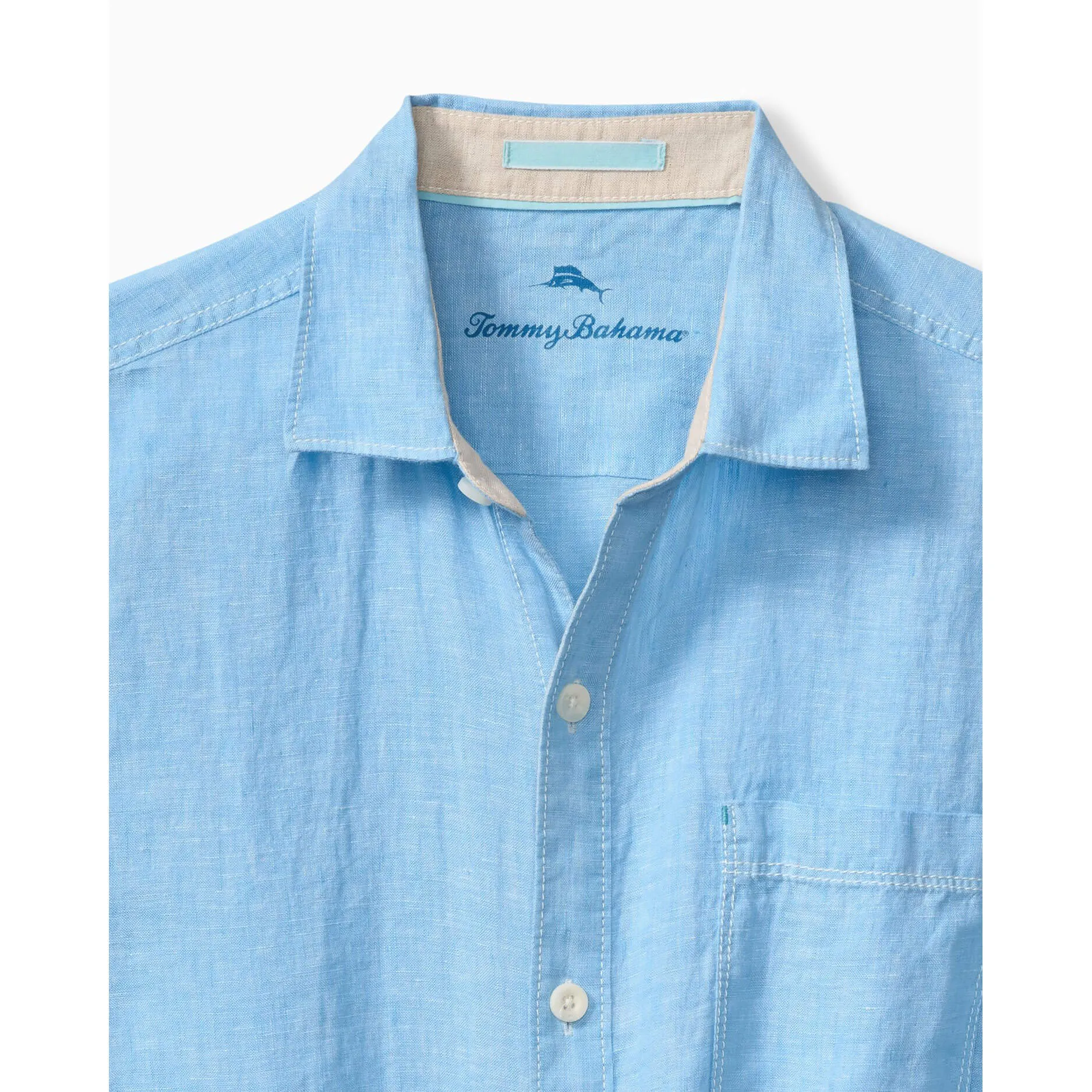Tommy Bahama Men's Paradise Breezer Short Sleeve Linen Camp Shirt - Glass Bead Blue Mens Tommy Bahama