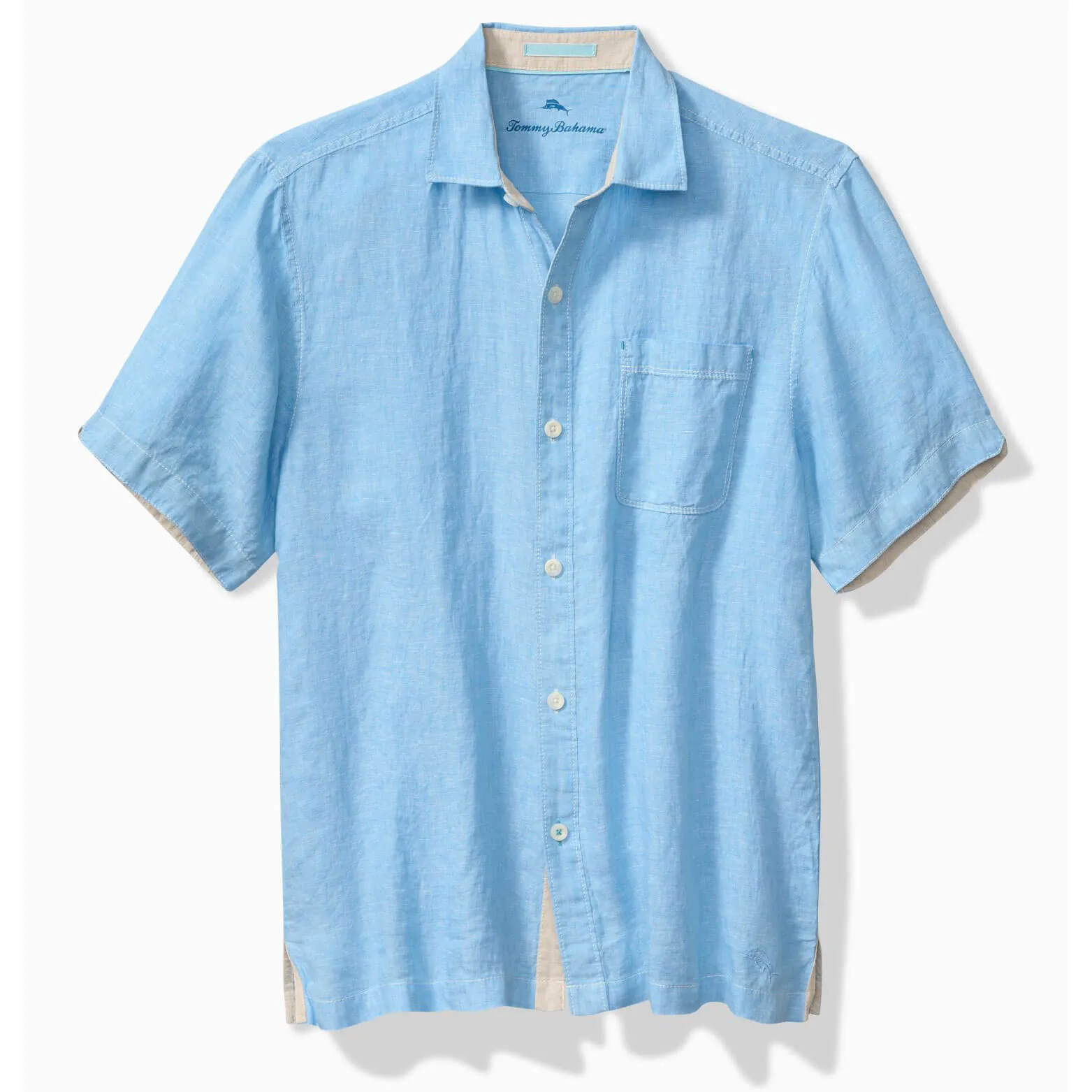 Tommy Bahama Men's Paradise Breezer Short Sleeve Linen Camp Shirt - Glass Bead Blue Mens Tommy Bahama