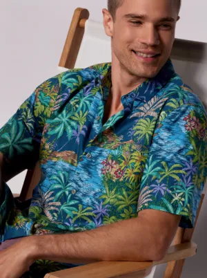 Tori Richard Men's Land Marker Cotton Lawn Camp Shirt - Sapphire Tori Richard Clothing