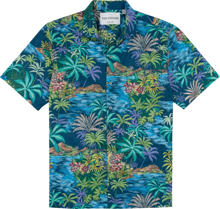 Tori Richard Men's Land Marker Cotton Lawn Camp Shirt - Sapphire Tori Richard Clothing