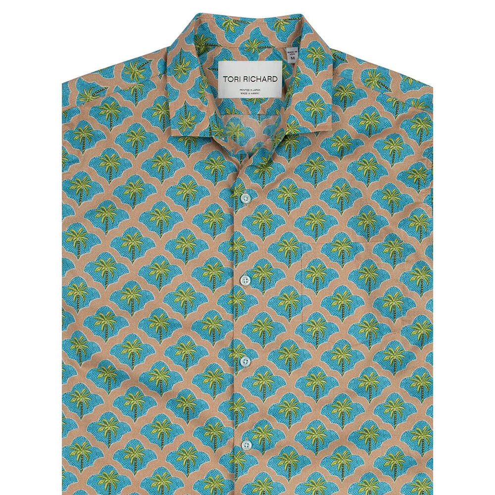 Tori Richard Mosaic Palms Cotton Lawn Camp Shirt - Tan Tori Richard Clothing