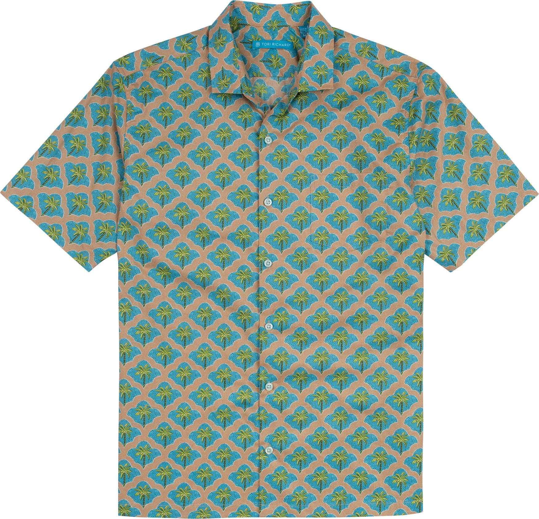 Tori Richard Mosaic Palms Cotton Lawn Camp Shirt - Tan Tori Richard Clothing