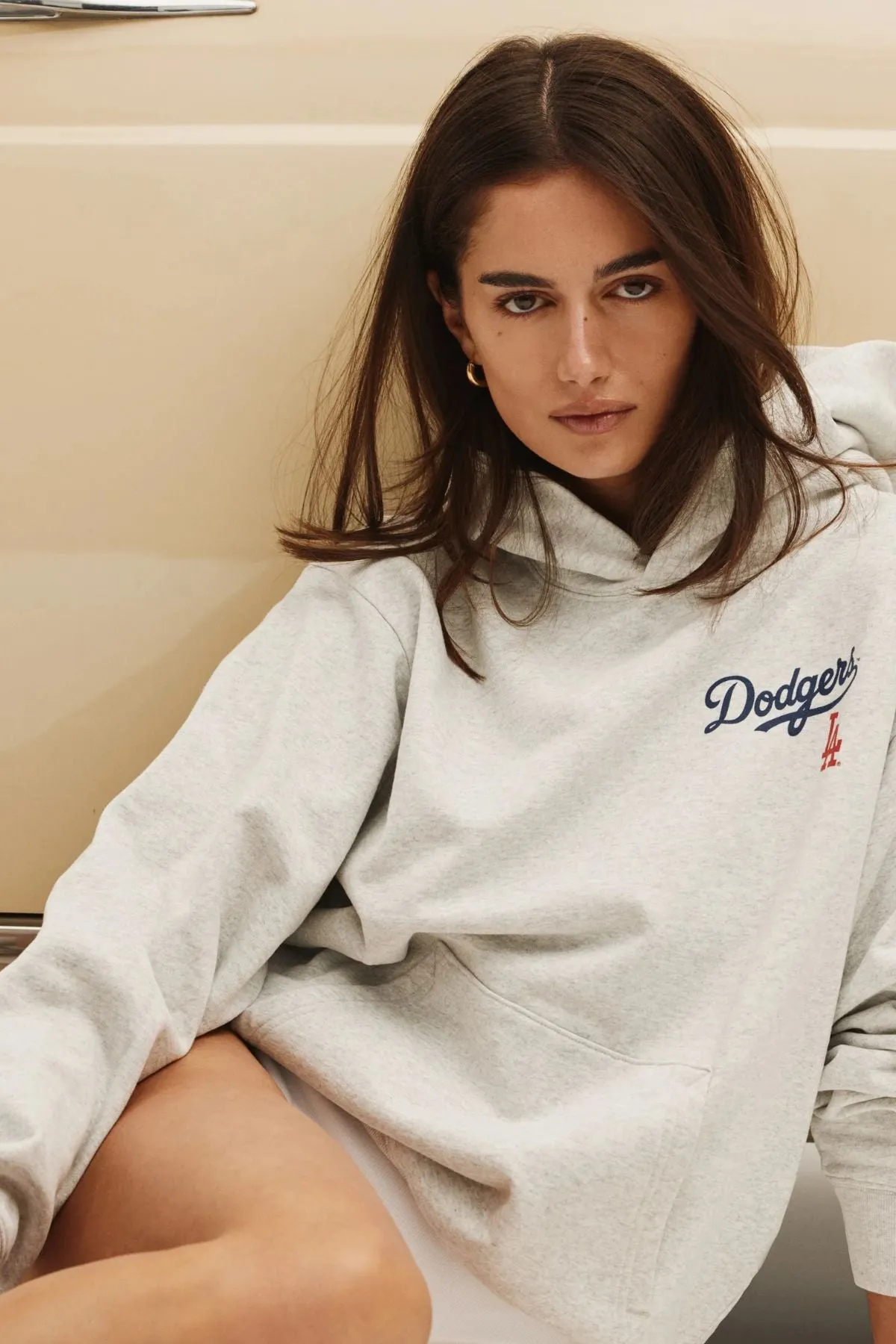 Womens Sporty & Rich Dodgers Serif Hoodie - Heather Grey