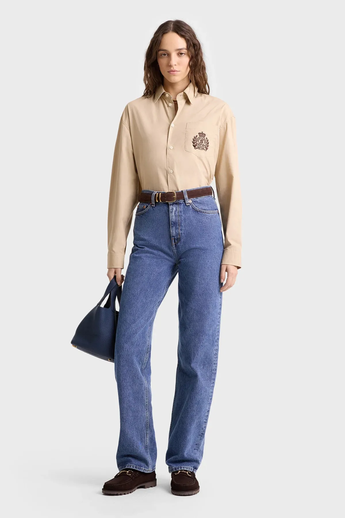 Womens Sporty & Rich H&W Crest Oversized Shirt - Light tan