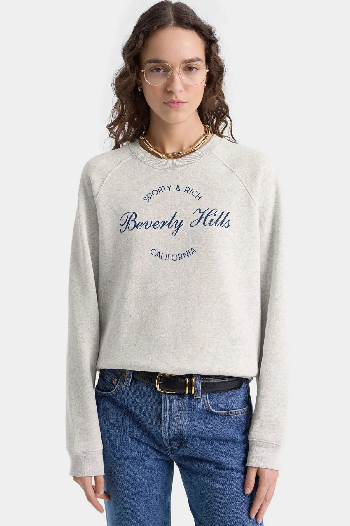 Womens Sporty & Rich Sporty & Rich Beverly Script Crewneck - Heather Grey