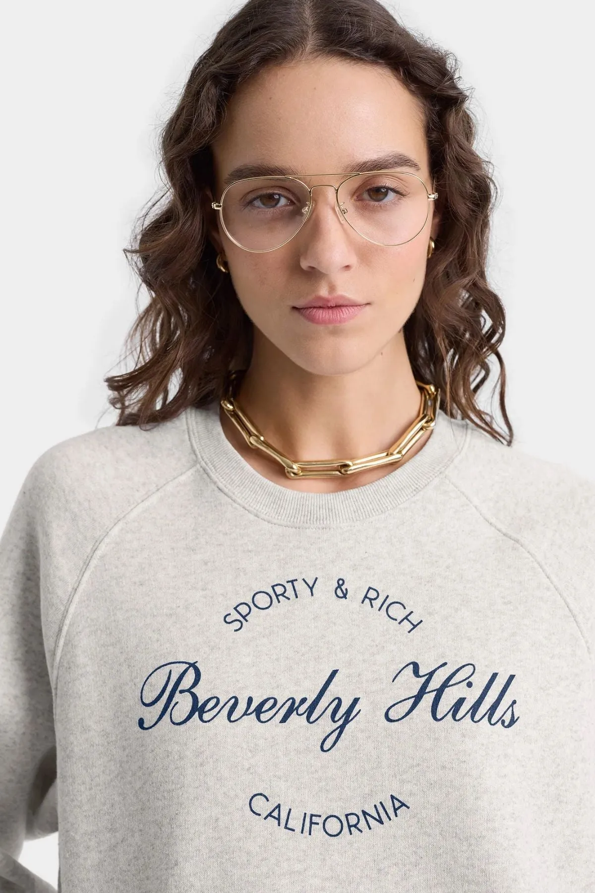 Womens Sporty & Rich Sporty & Rich Beverly Script Crewneck - Heather Grey