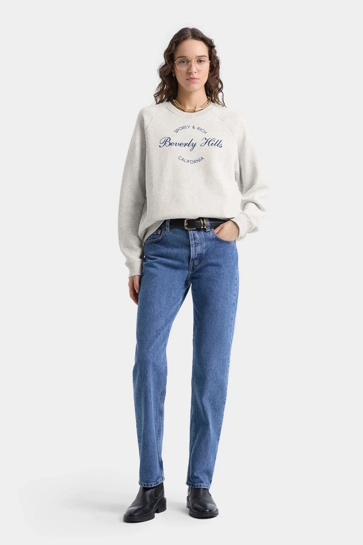 Womens Sporty & Rich Sporty & Rich Beverly Script Crewneck - Heather Grey
