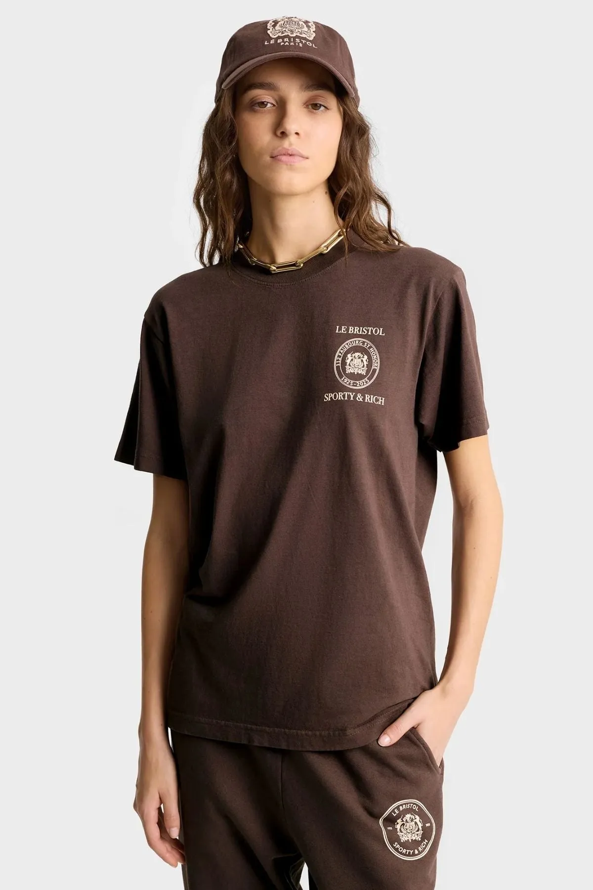 Womens Sporty & Rich Sporty & Rich Bristol Crest 100th Sweatpant - Chocolate/ Cream