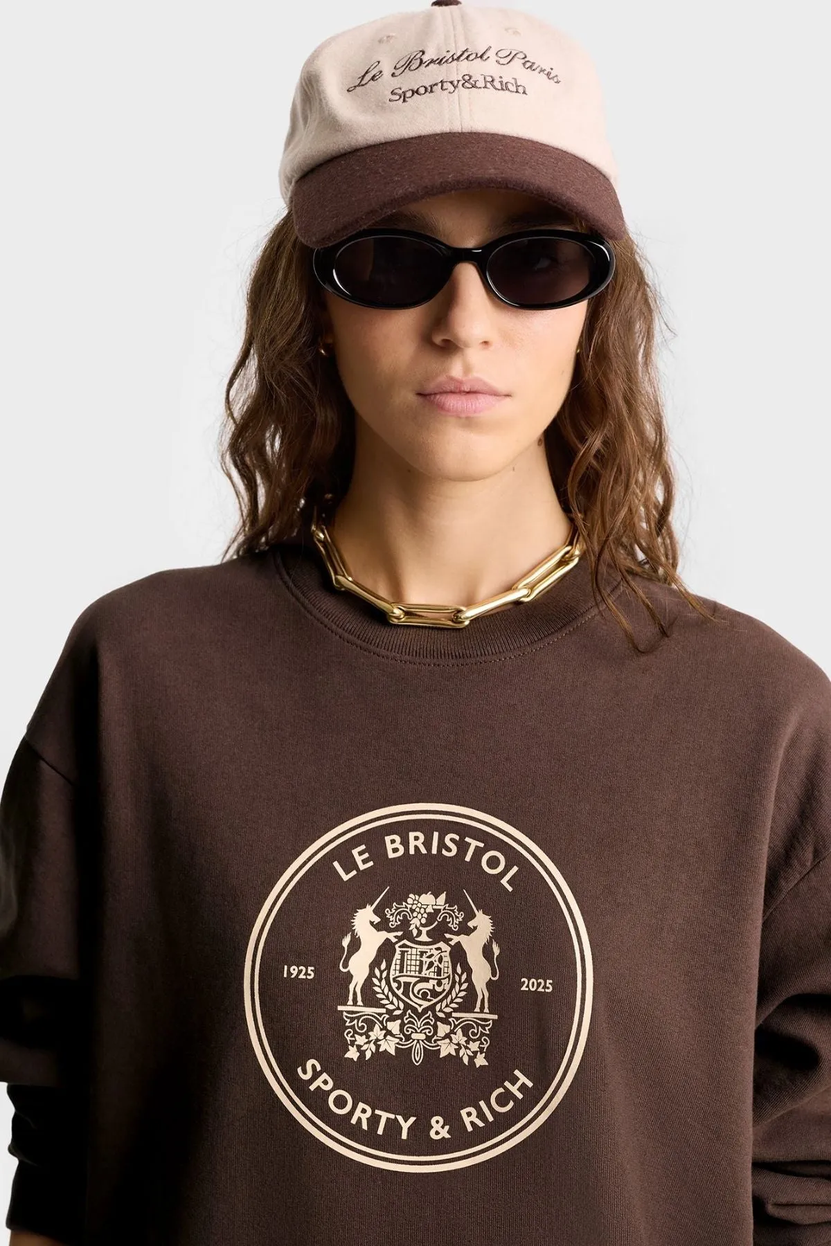 Womens Sporty & Rich Sporty & Rich Bristol Crest 100th Sweatshirt - Chocolate/ Cream