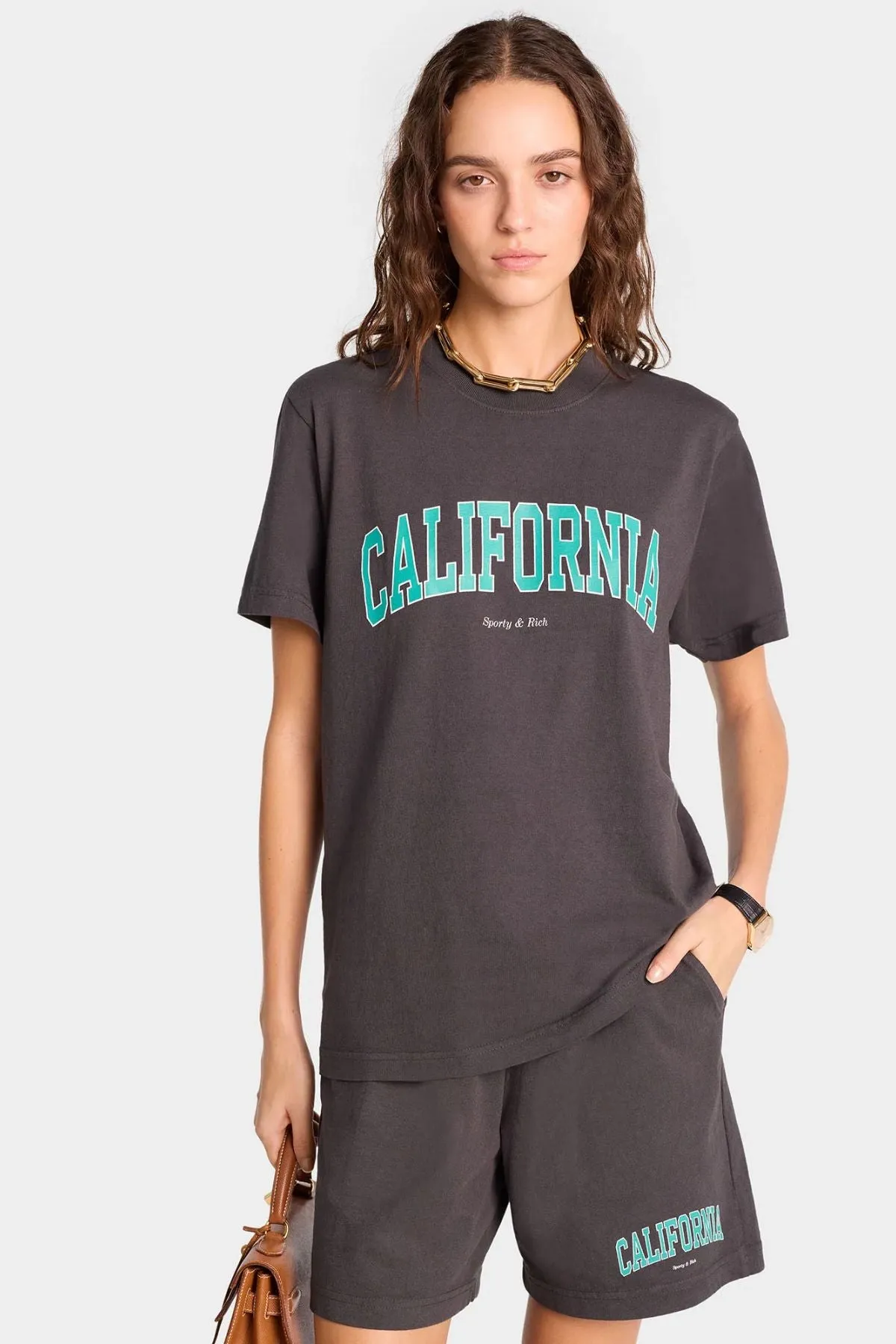 Womens Sporty & Rich Sporty & Rich California T-Shirt - Faded Black/ Spring Green