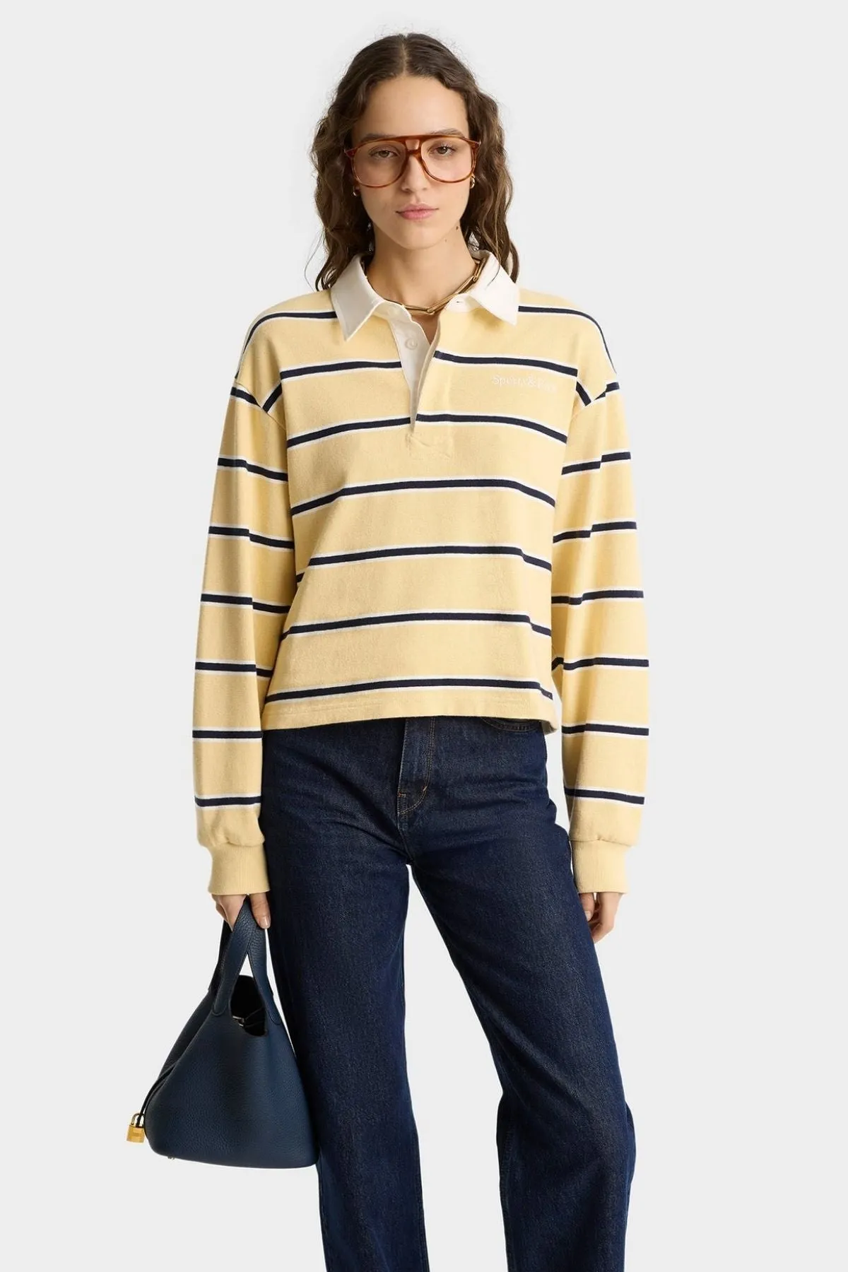 Womens Sporty & Rich Sporty & Rich Cropped Rugby Polo - Almond