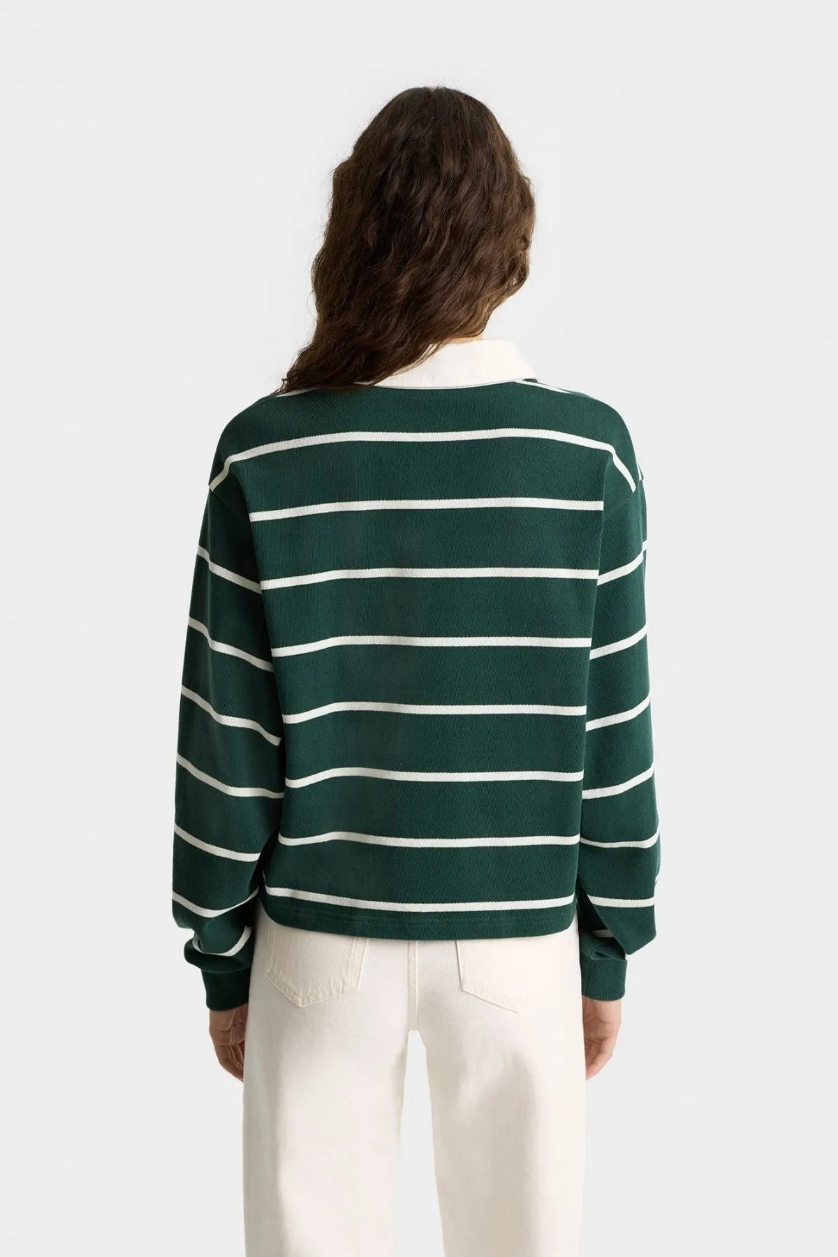 Womens Sporty & Rich Sporty & Rich Cropped Rugby Polo - Forest/White