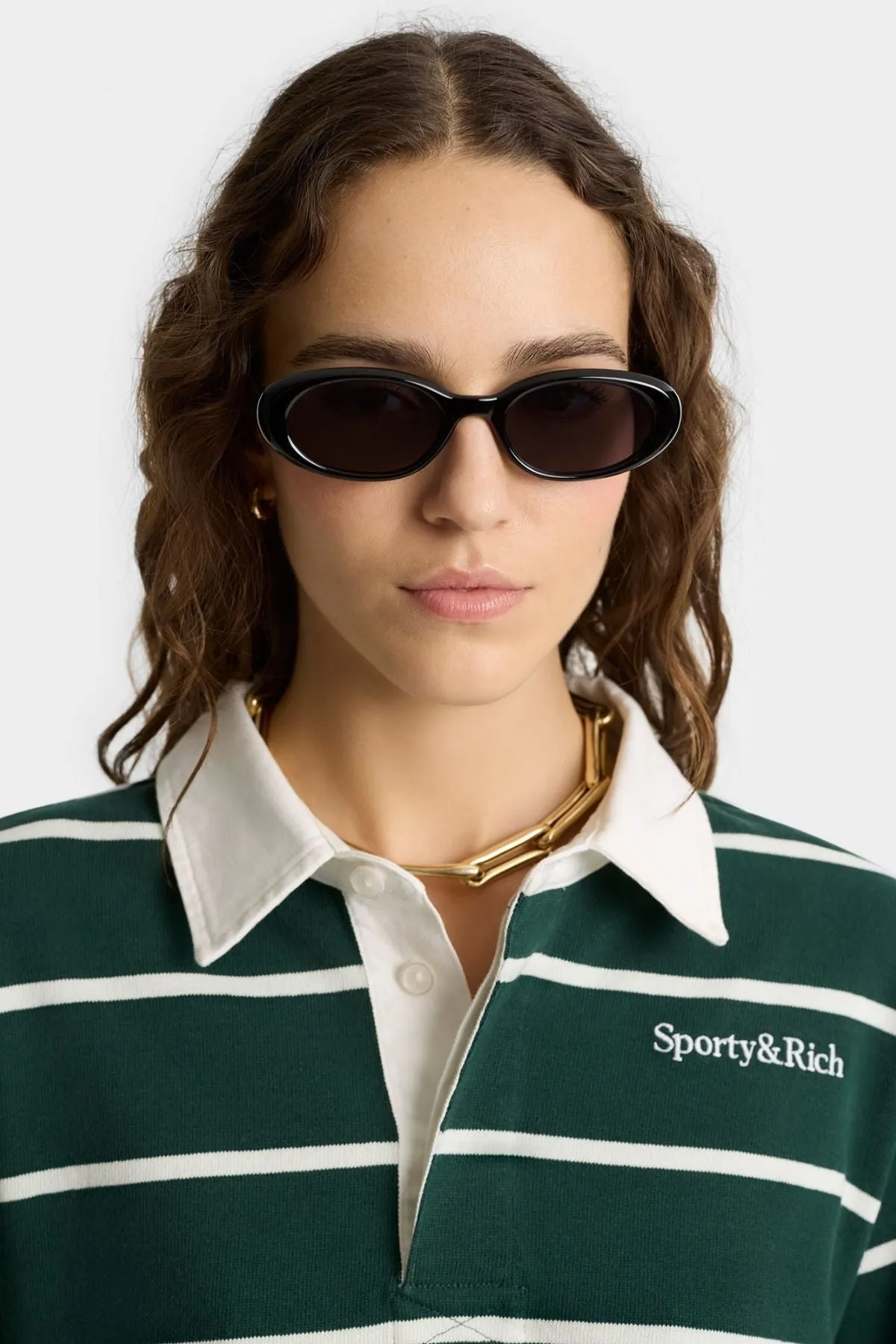 Womens Sporty & Rich Sporty & Rich Cropped Rugby Polo - Forest/White