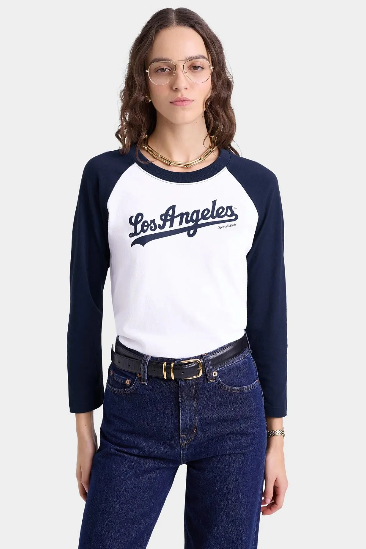 Womens Sporty & Rich Sporty & Rich Dodgers Baseball Tee - White/ Dark Navy