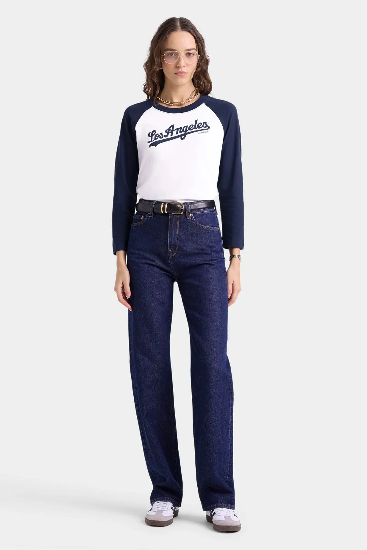 Womens Sporty & Rich Sporty & Rich Dodgers Baseball Tee - White/ Dark Navy