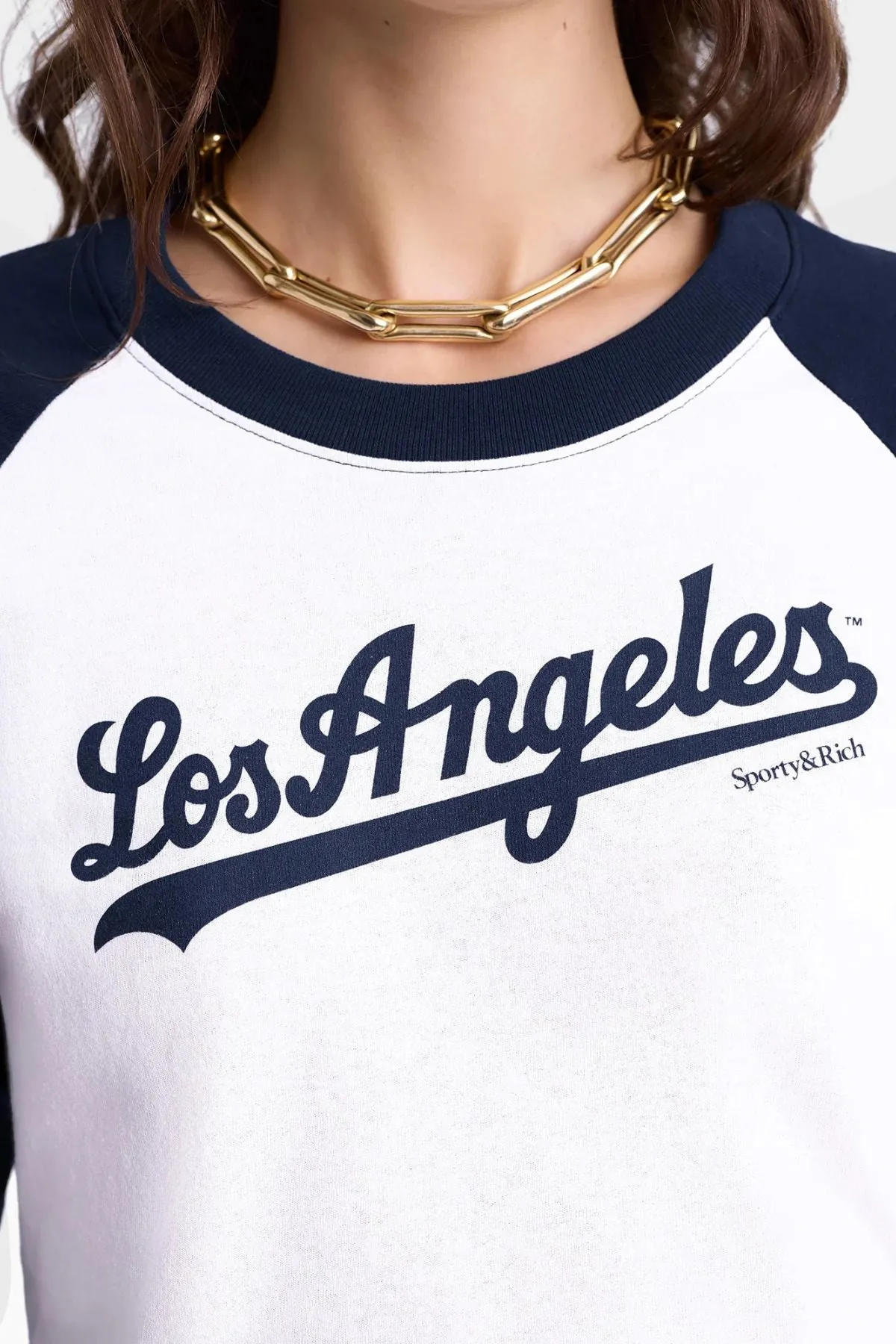 Womens Sporty & Rich Sporty & Rich Dodgers Baseball Tee - White/ Dark Navy