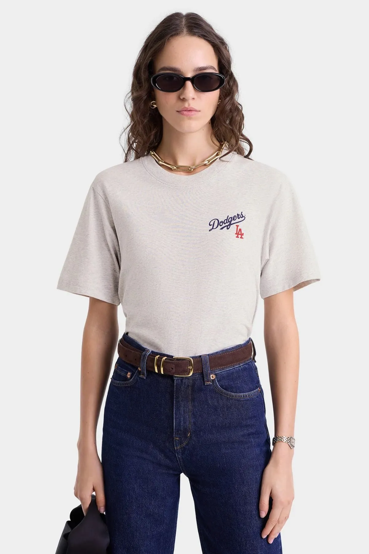 Womens Sporty & Rich Sporty & Rich Dodgers Serif T-Shirt - Heather Grey