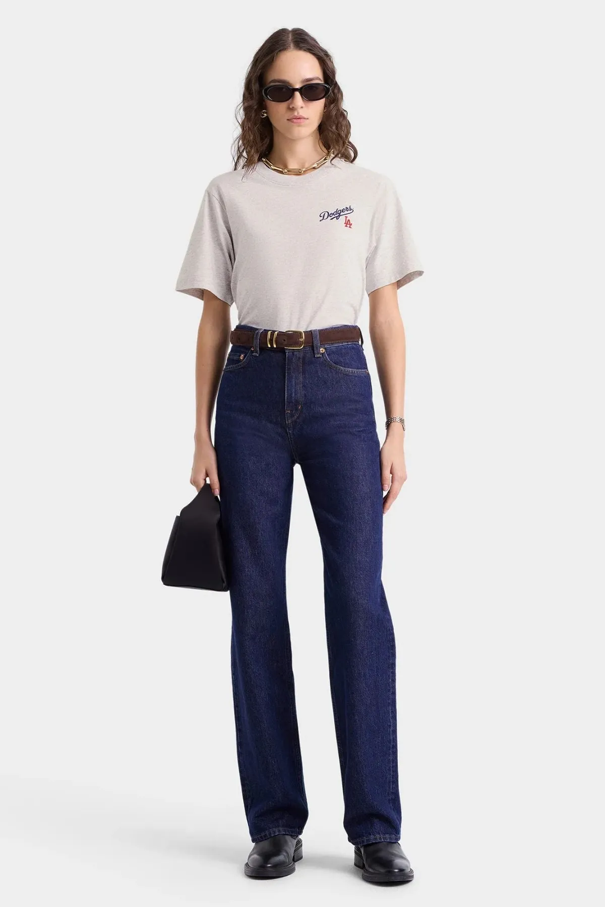 Womens Sporty & Rich Sporty & Rich Dodgers Serif T-Shirt - Heather Grey