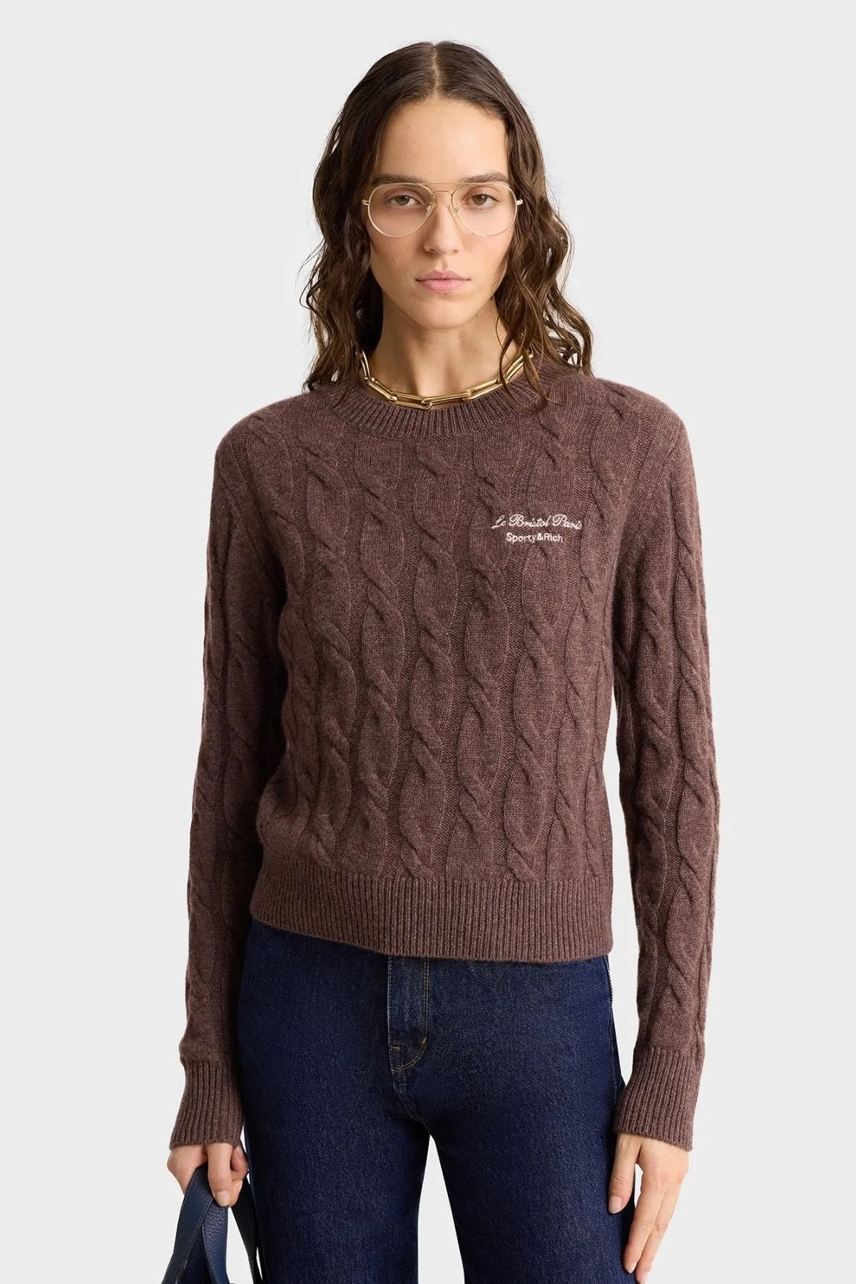 Womens Sporty & Rich Sporty & Rich Faubourg Cashmere Jumper - Chocolate/ Cream