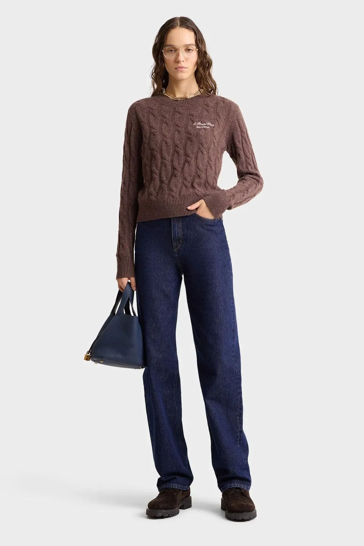 Womens Sporty & Rich Sporty & Rich Faubourg Cashmere Jumper - Chocolate/ Cream