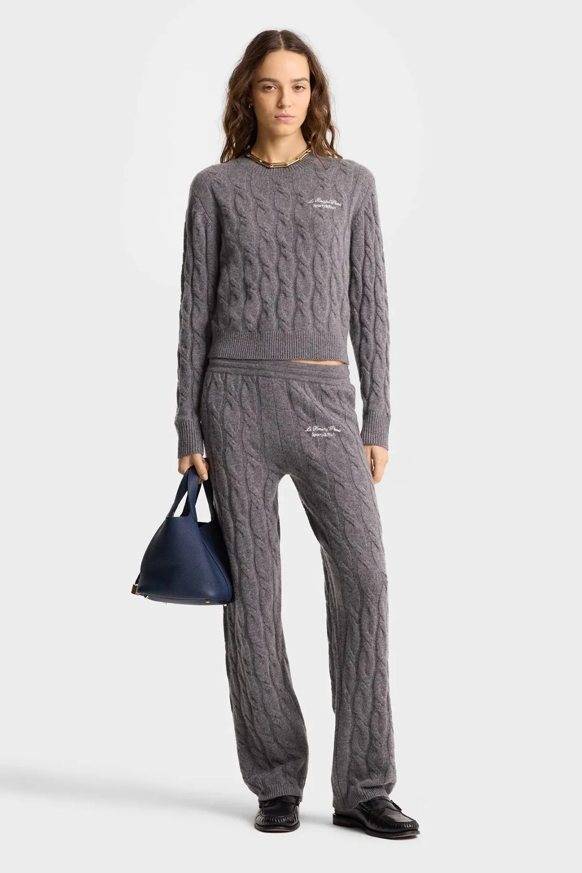 Womens Sporty & Rich Sporty & Rich Faubourg Cashmere Pants - Dark Grey/ White