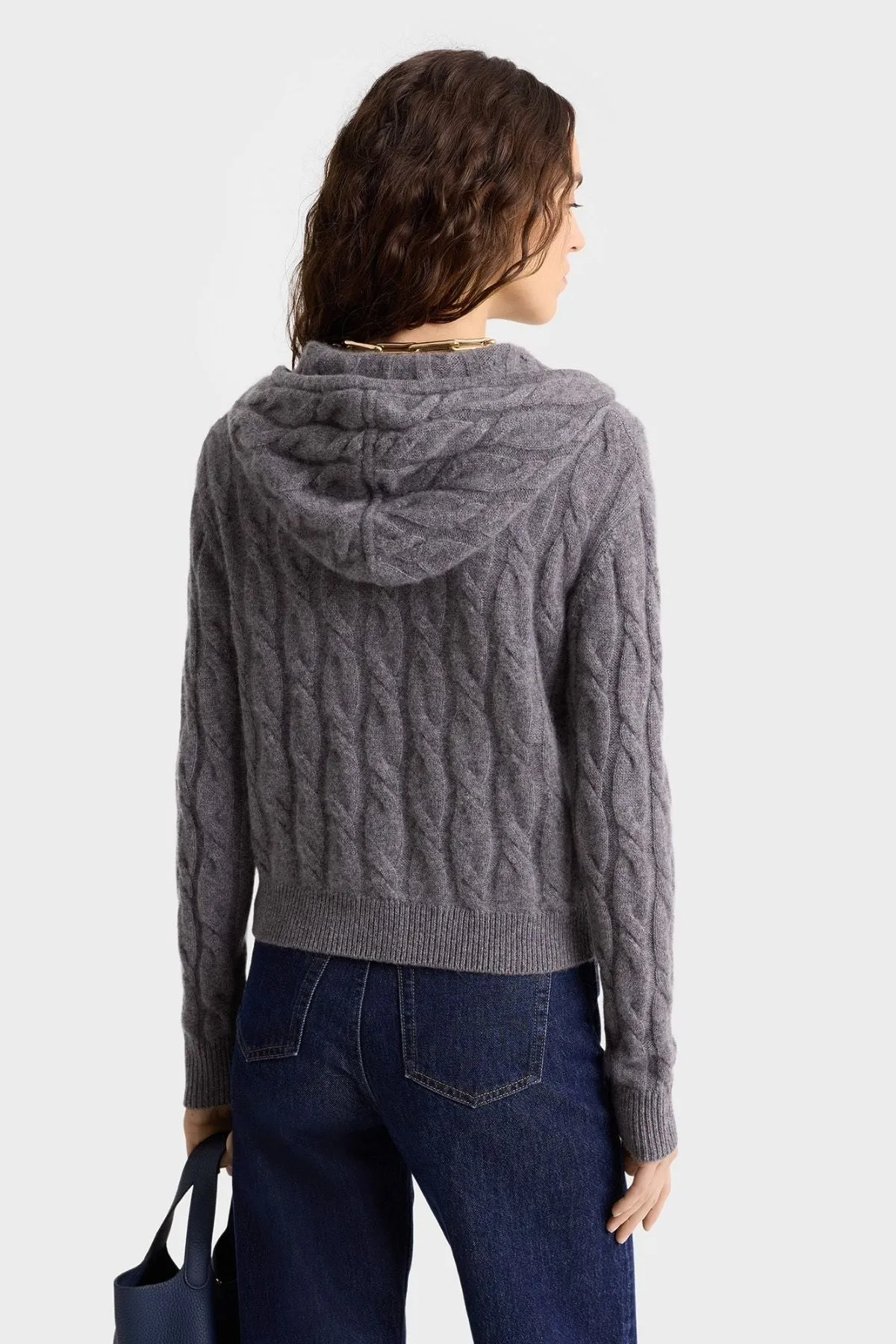 Womens Sporty & Rich Sporty & Rich Faubourg Cashmere Zip Hoodie - Dark Grey/ White