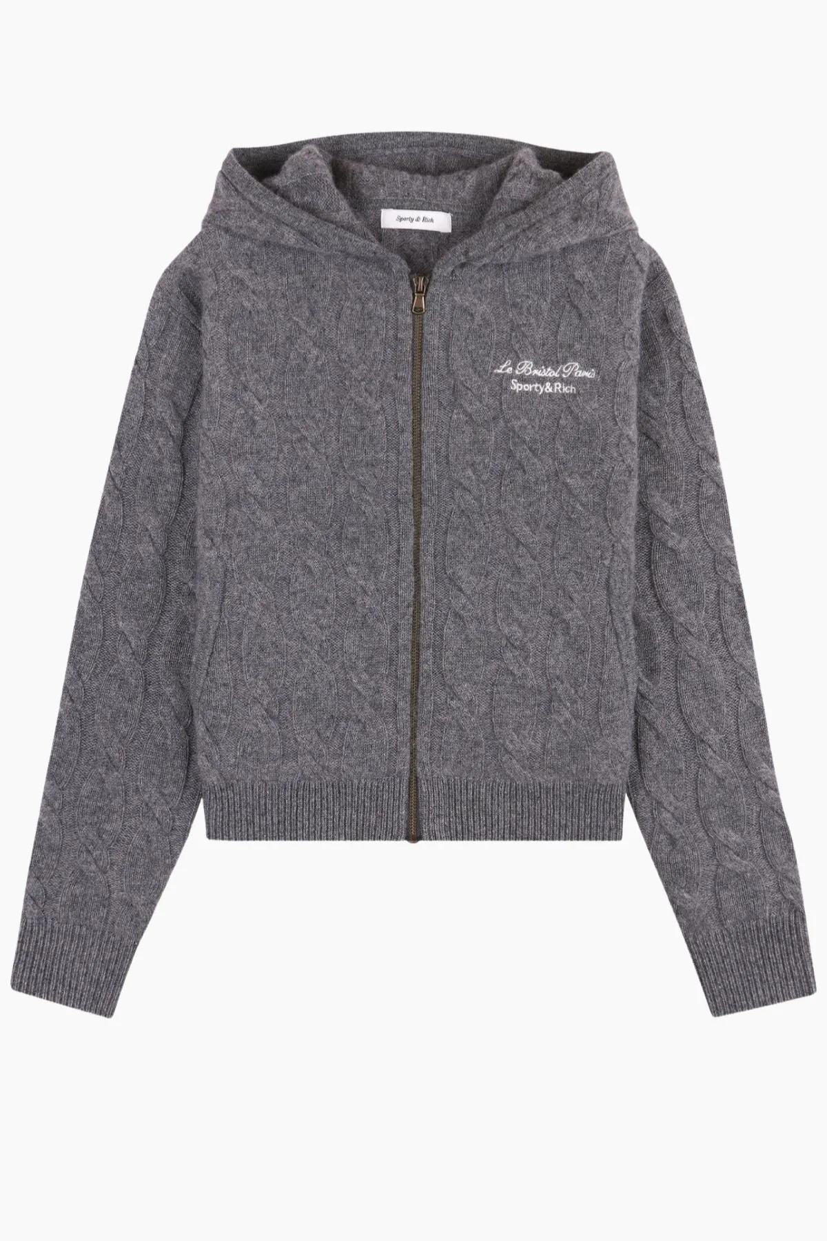 Womens Sporty & Rich Sporty & Rich Faubourg Cashmere Zip Hoodie - Dark Grey/ White