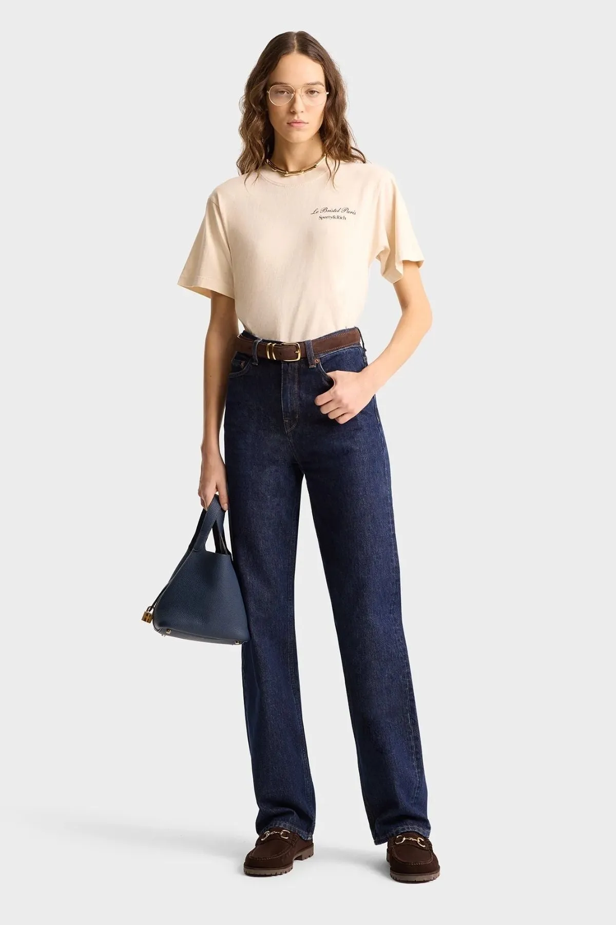 Womens Sporty & Rich Sporty & Rich Faubourg T-Shirt - Cream/ Chocolate