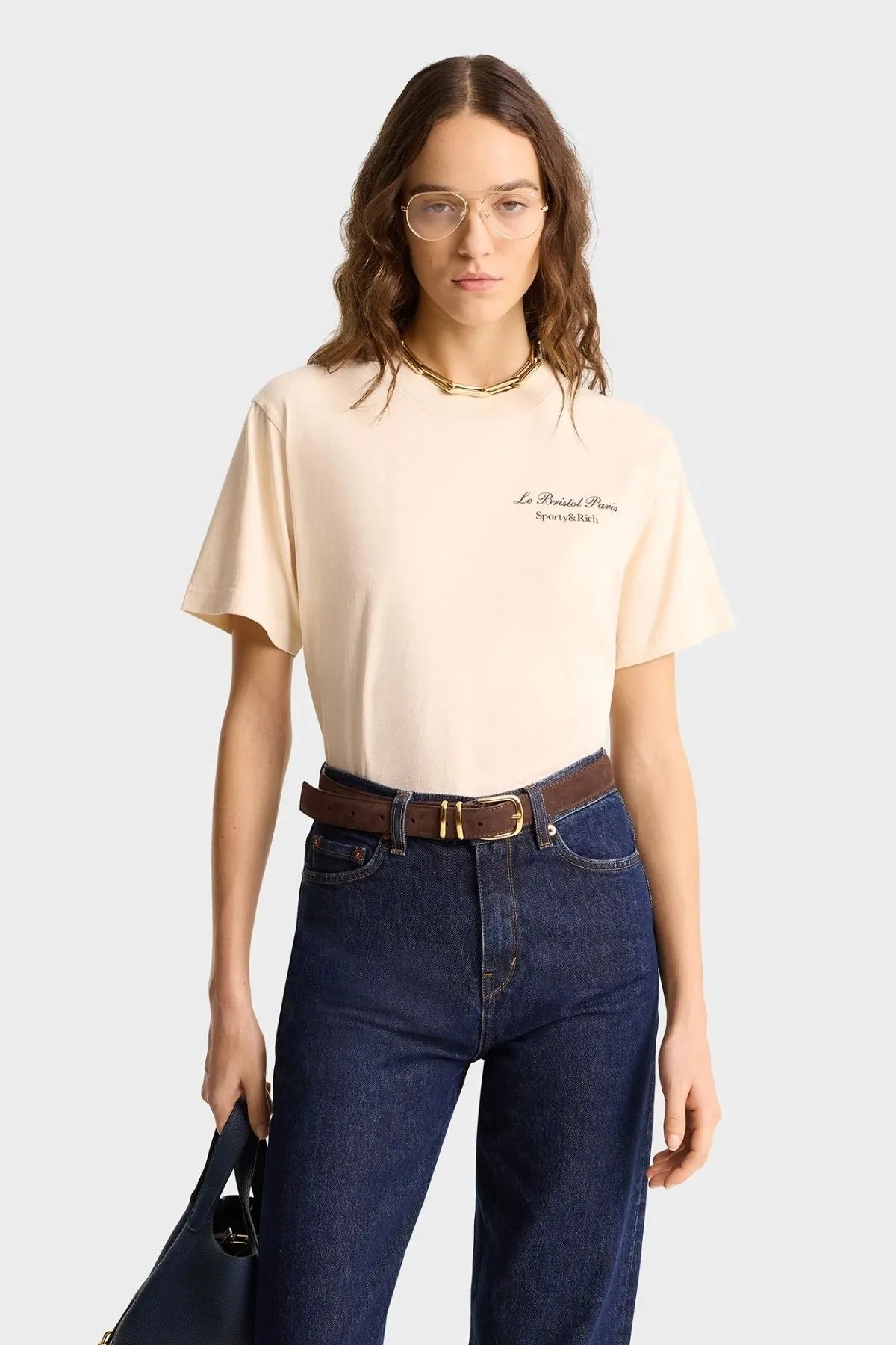 Womens Sporty & Rich Sporty & Rich Faubourg T-Shirt - Cream/ Chocolate