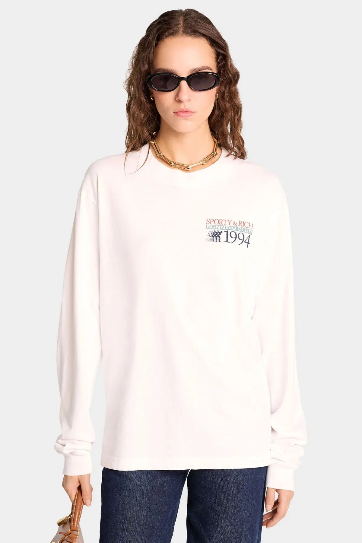 Womens Sporty & Rich Sporty & Rich Finish Line Long sleeve T-Shirt - White/ Red Alpine