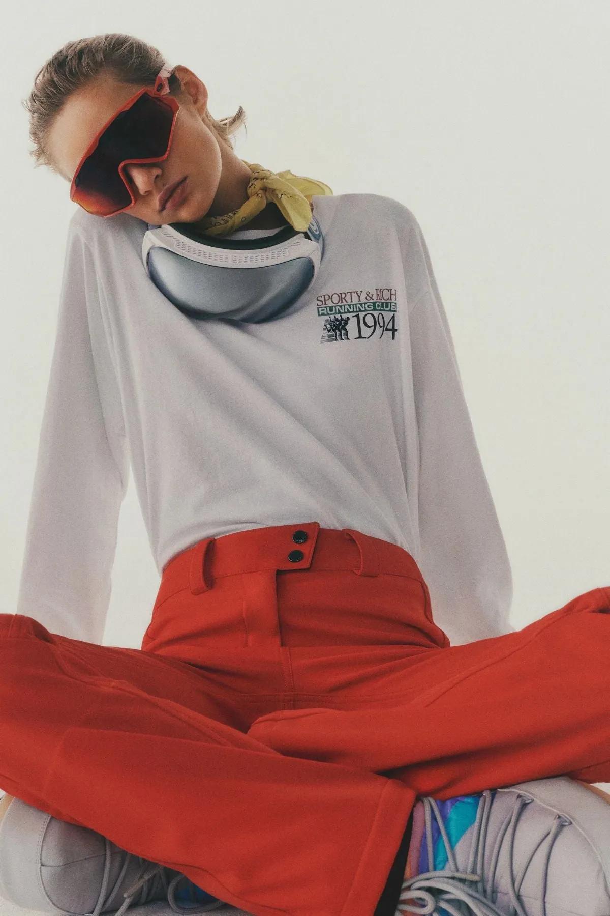 Womens Sporty & Rich Sporty & Rich Finish Line Long sleeve T-Shirt - White/ Red Alpine