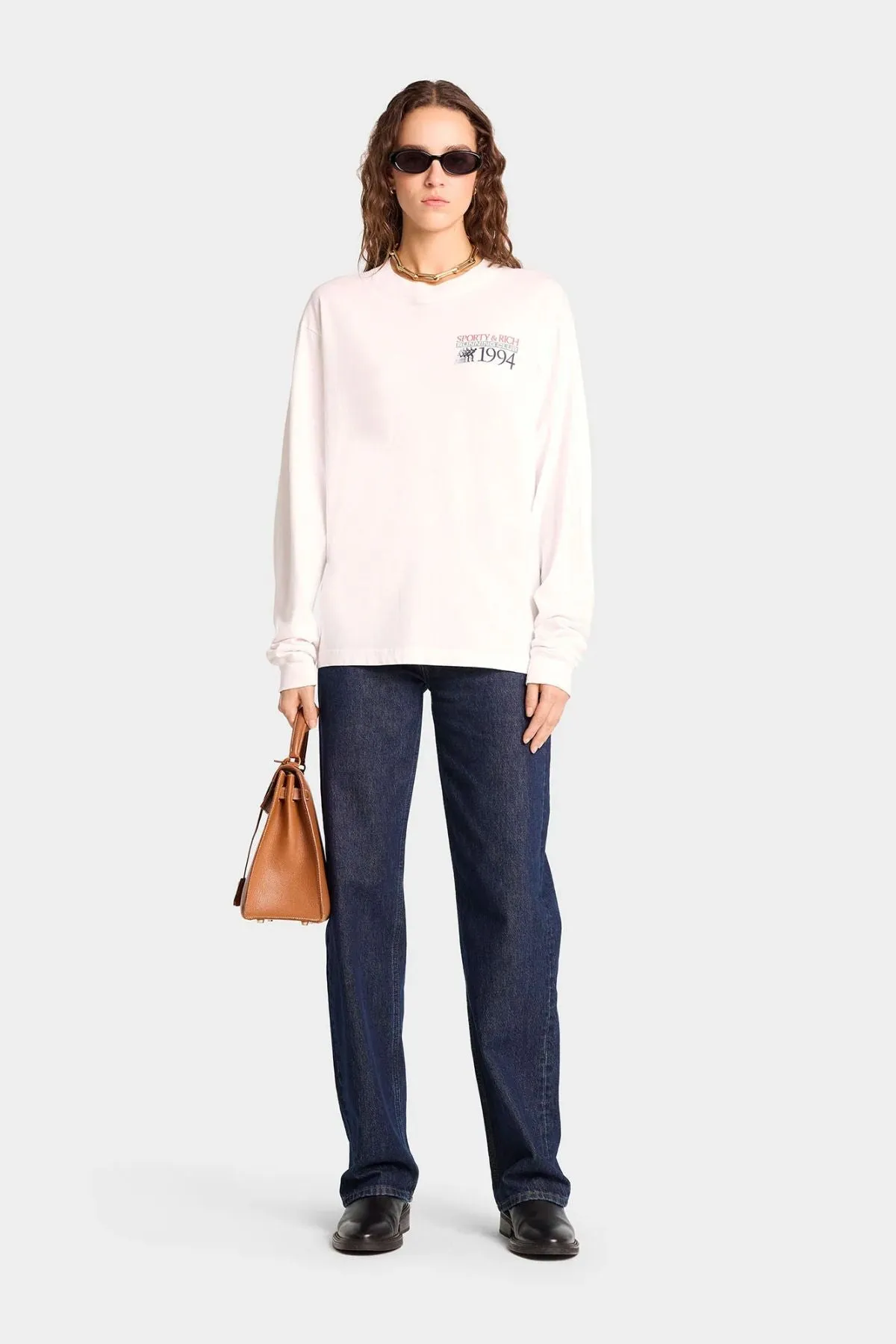 Womens Sporty & Rich Sporty & Rich Finish Line Long sleeve T-Shirt - White/ Red Alpine