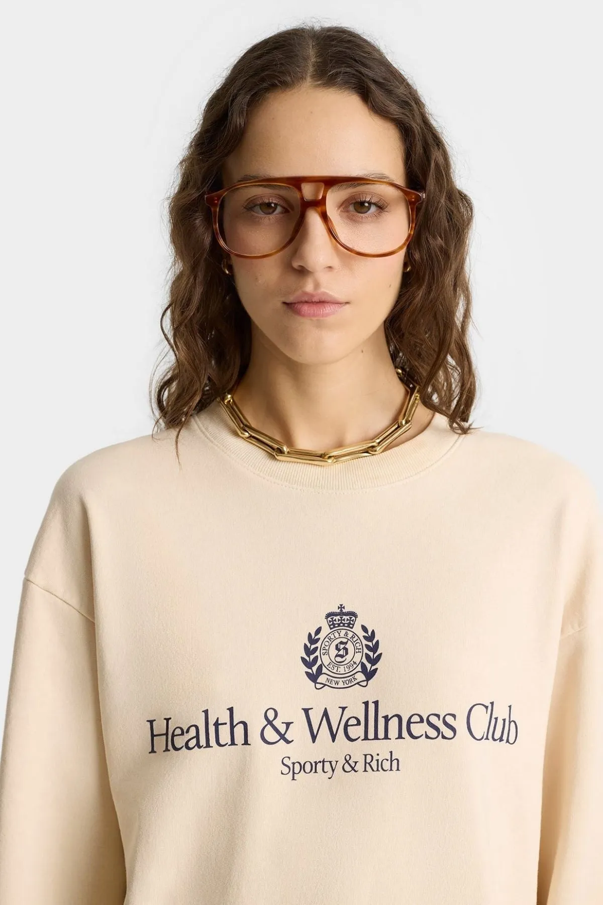 Womens Sporty & Rich Sporty & Rich H&W Crest Crewneck - Cream