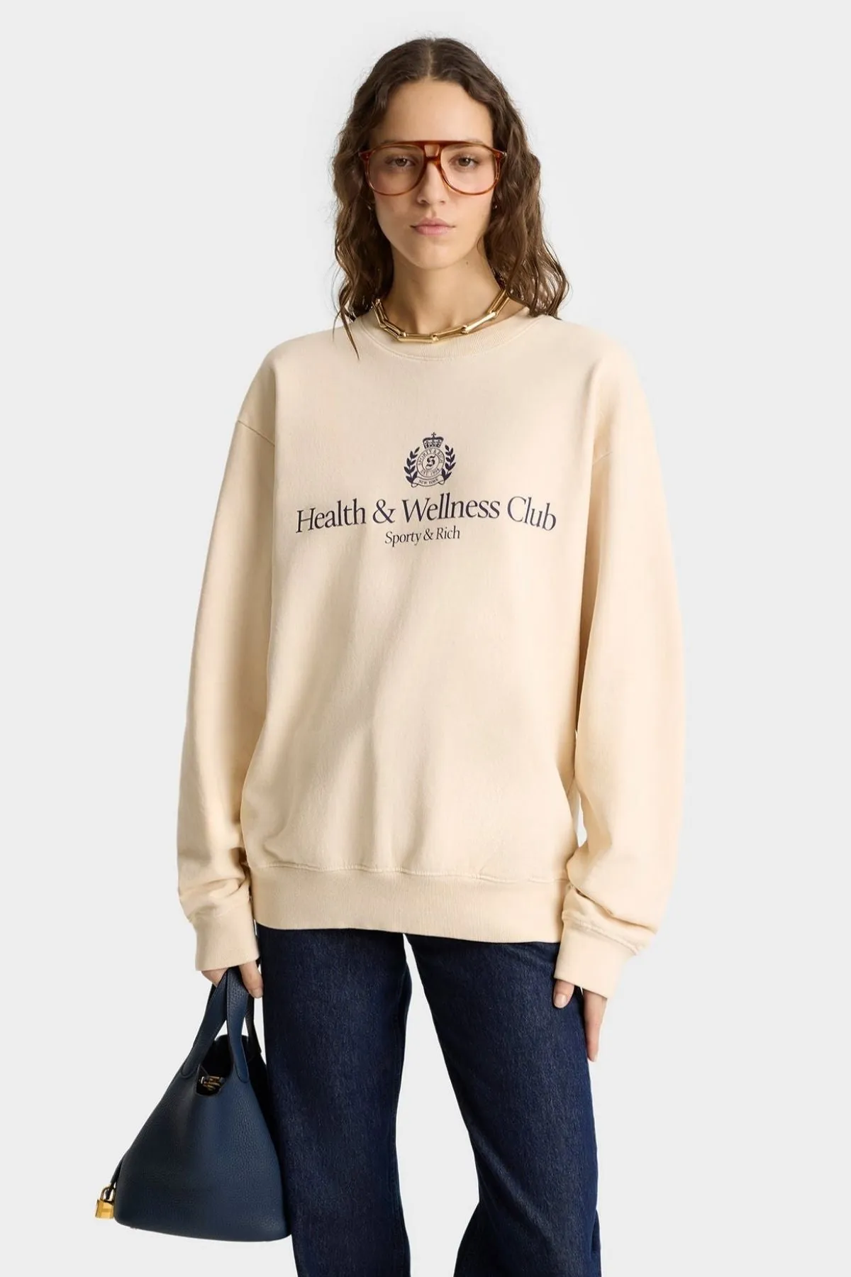 Womens Sporty & Rich Sporty & Rich H&W Crest Crewneck - Cream