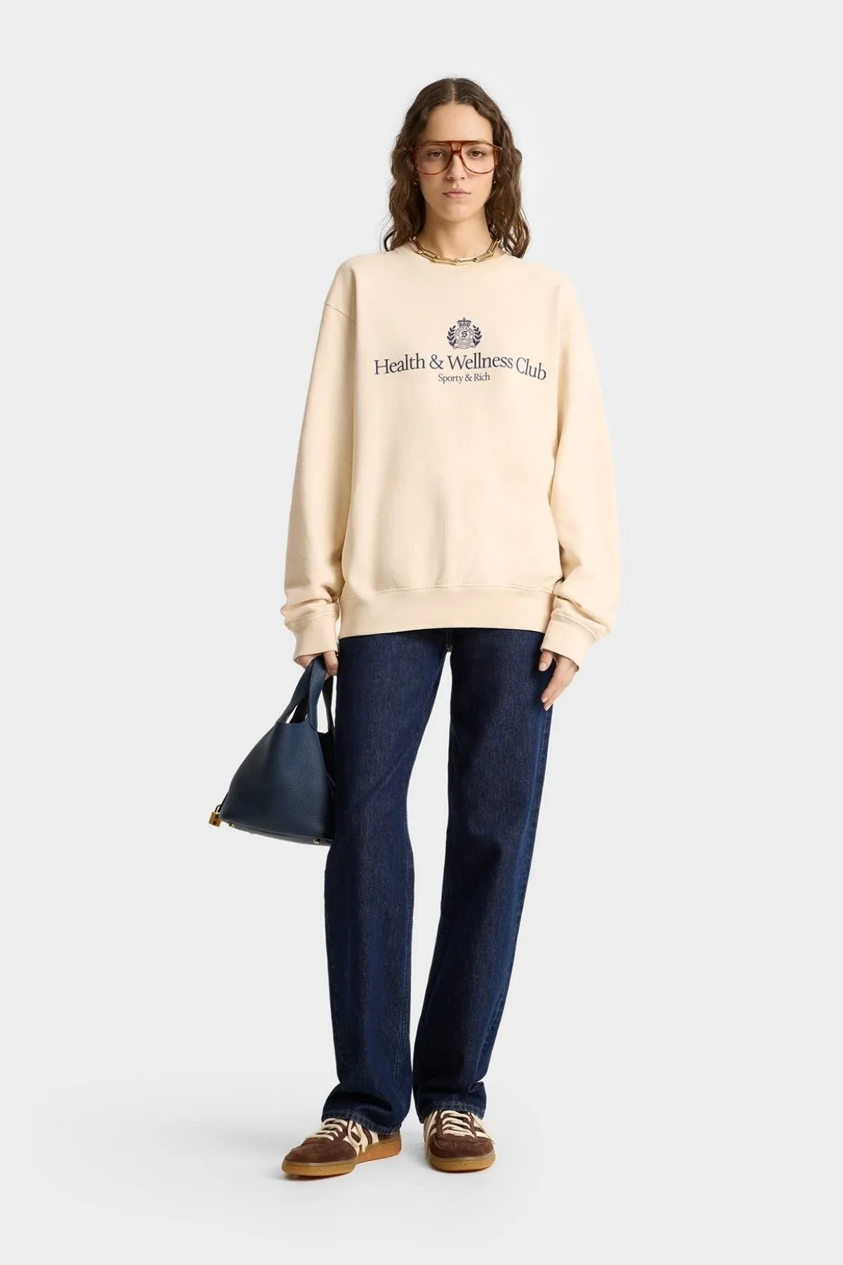 Womens Sporty & Rich Sporty & Rich H&W Crest Crewneck - Cream