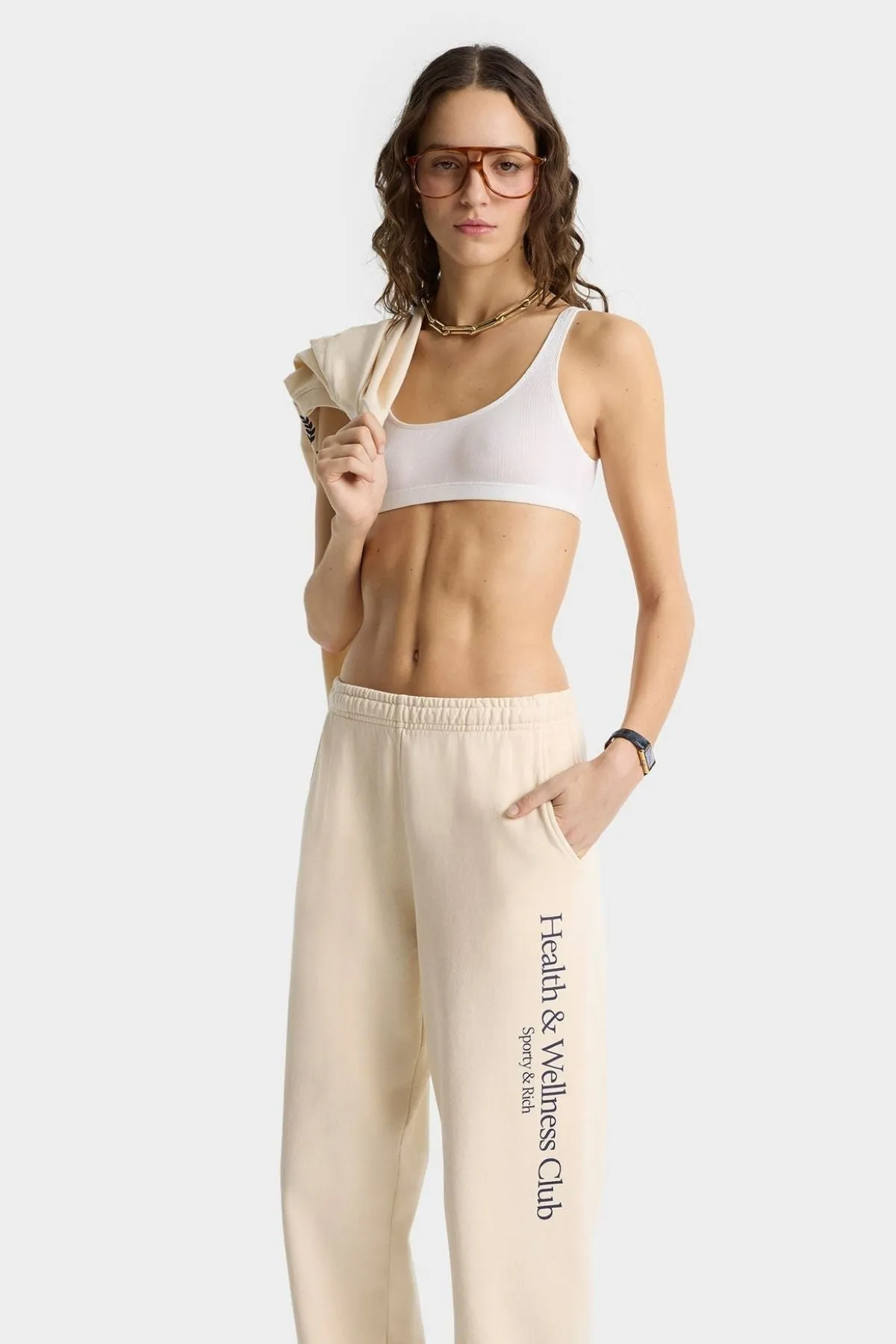 Womens Sporty & Rich Sporty & Rich H&W Crest Sweatpant - Cream