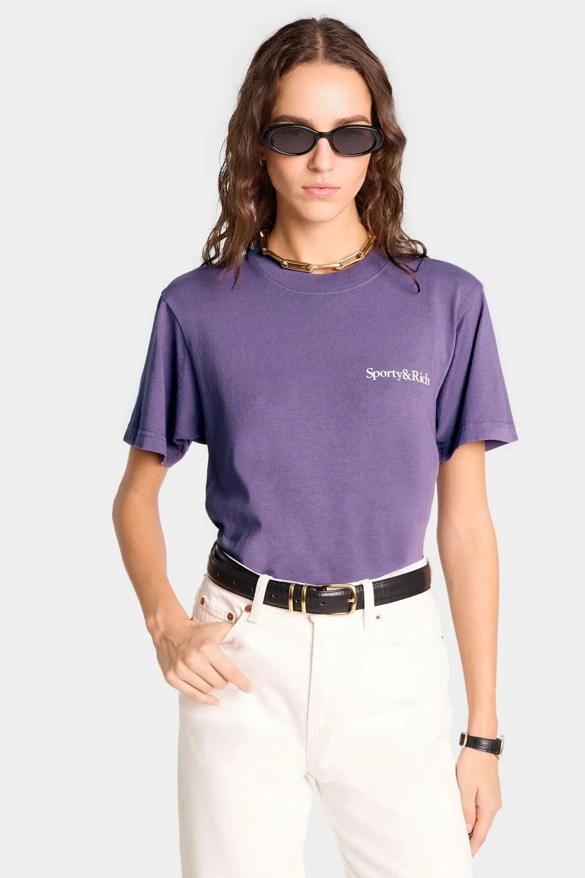 Womens Sporty & Rich Sporty & Rich Health Is Wealth T-Shirt - Dusty Grape/ White