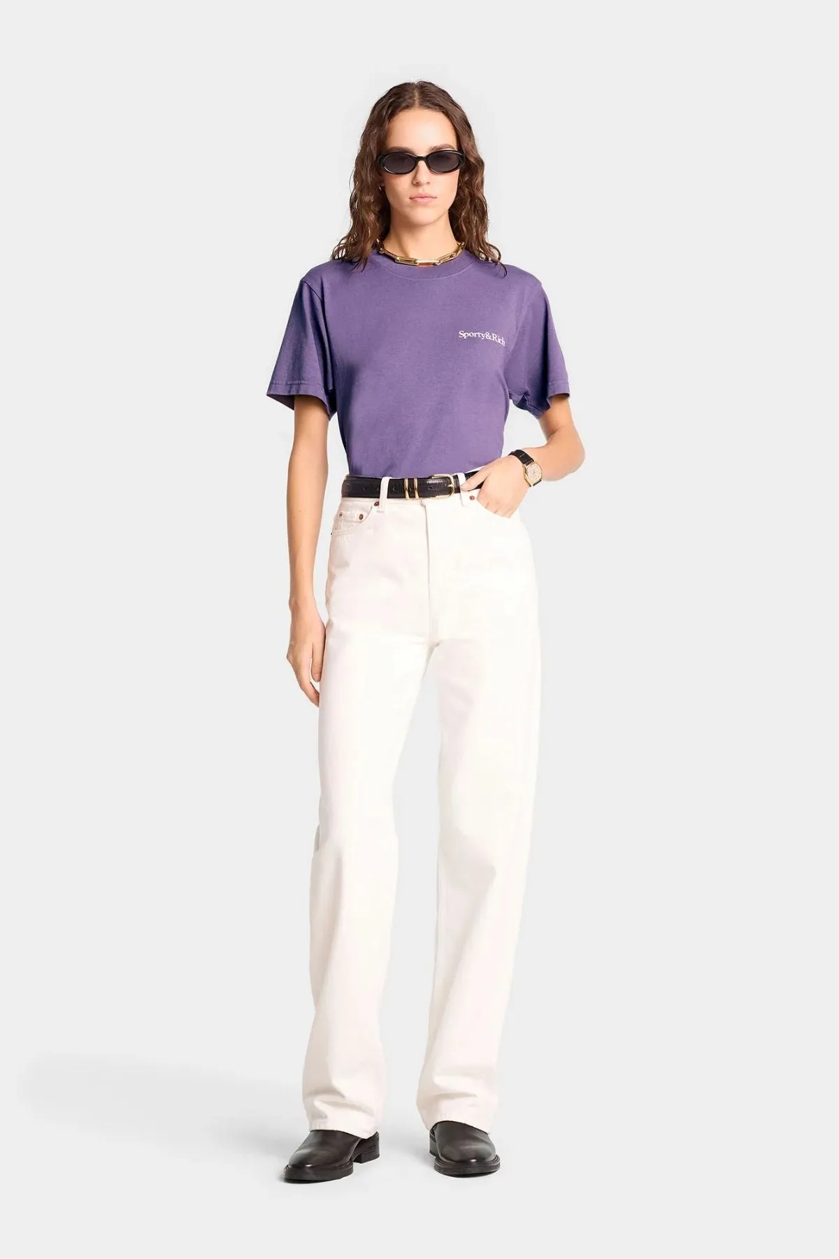 Womens Sporty & Rich Sporty & Rich Health Is Wealth T-Shirt - Dusty Grape/ White
