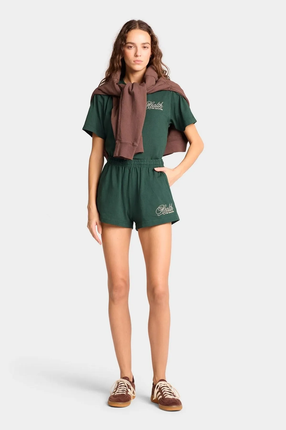 Womens Sporty & Rich Sporty & Rich Health Script Disco Short - Forest/ Cream