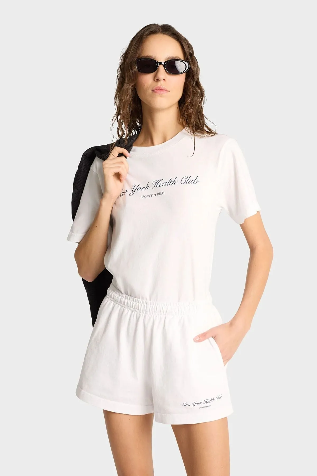 Womens Sporty & Rich Sporty & Rich NY Health Club Disco Shorts - White/ Navy