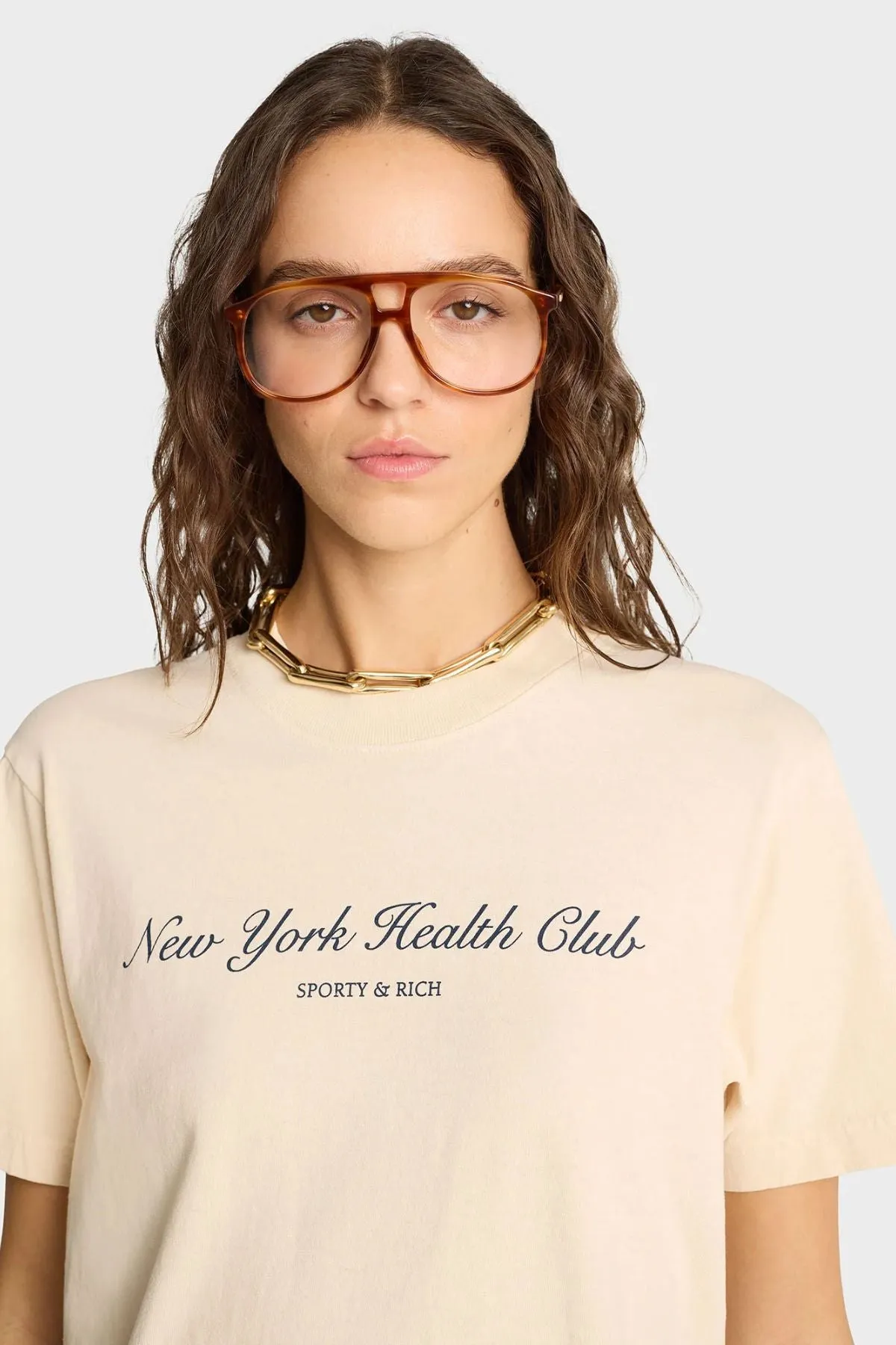 Womens Sporty & Rich Sporty & Rich NY Health Club T-Shirt - Cream/ Navy