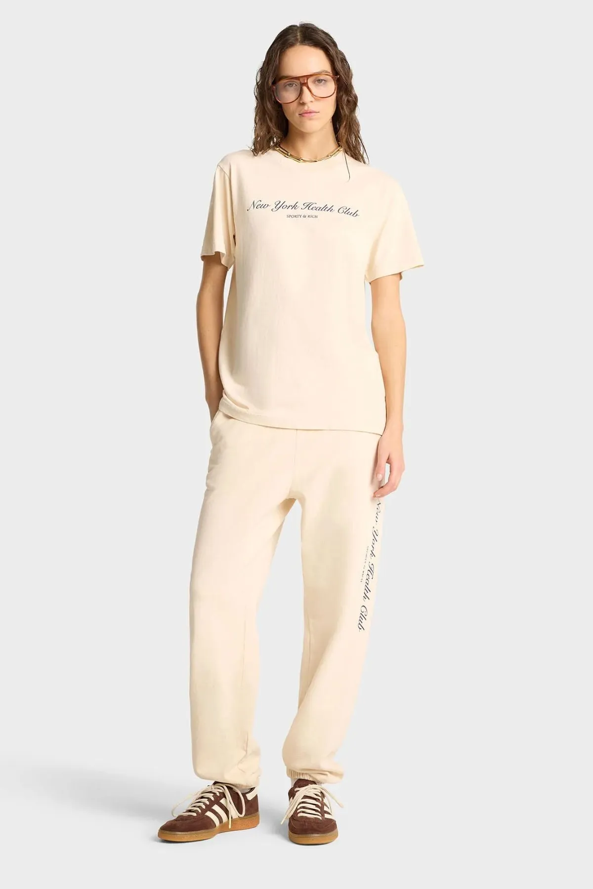 Womens Sporty & Rich Sporty & Rich NY Health Club T-Shirt - Cream/ Navy