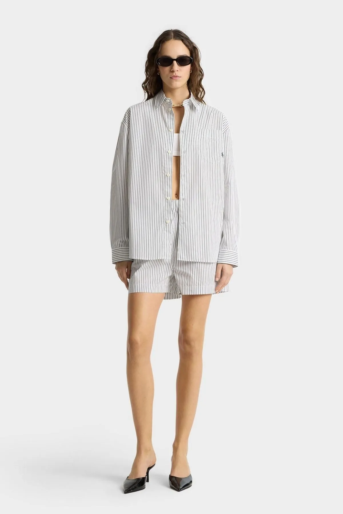 Womens Sporty & Rich Sporty & Rich Oversized Shirt - Forest Striped