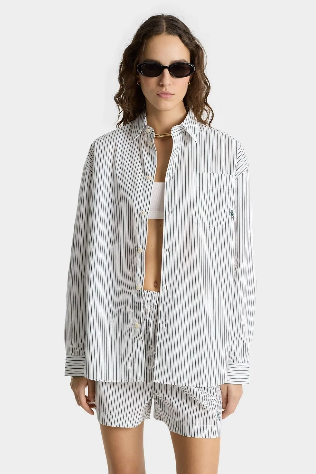 Womens Sporty & Rich Sporty & Rich Oversized Shirt - Forest Striped