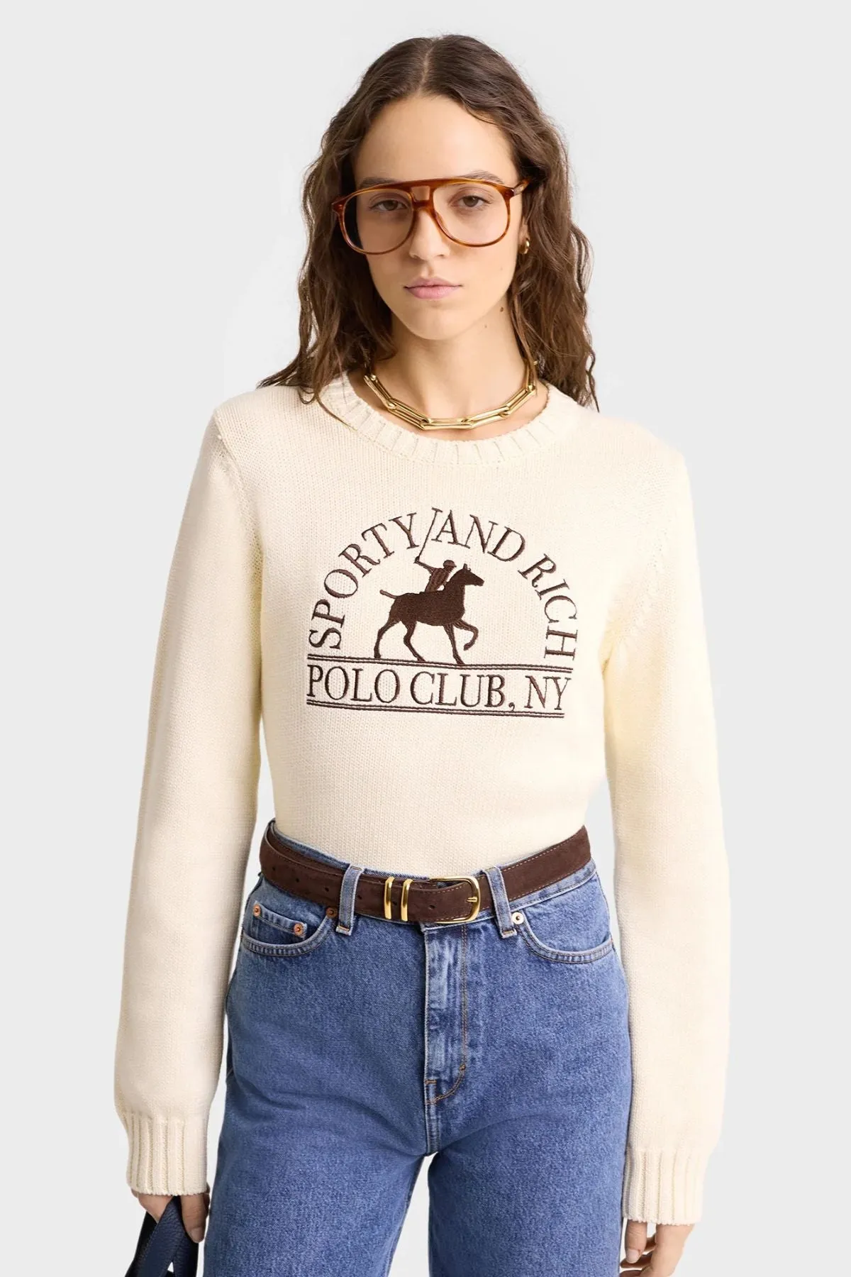Womens Sporty & Rich Sporty & Rich Polo Club Knitted Sweater - Cream