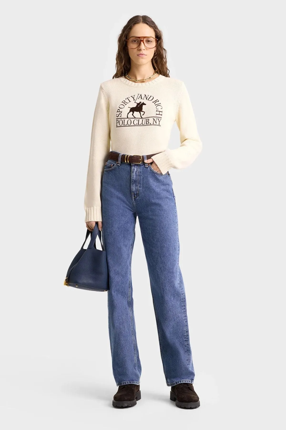 Womens Sporty & Rich Sporty & Rich Polo Club Knitted Sweater - Cream