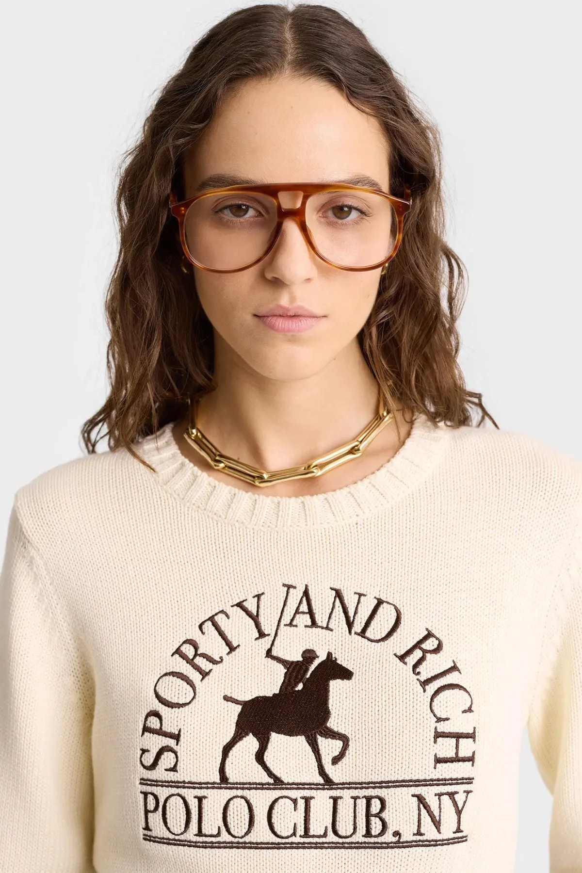 Womens Sporty & Rich Sporty & Rich Polo Club Knitted Sweater - Cream