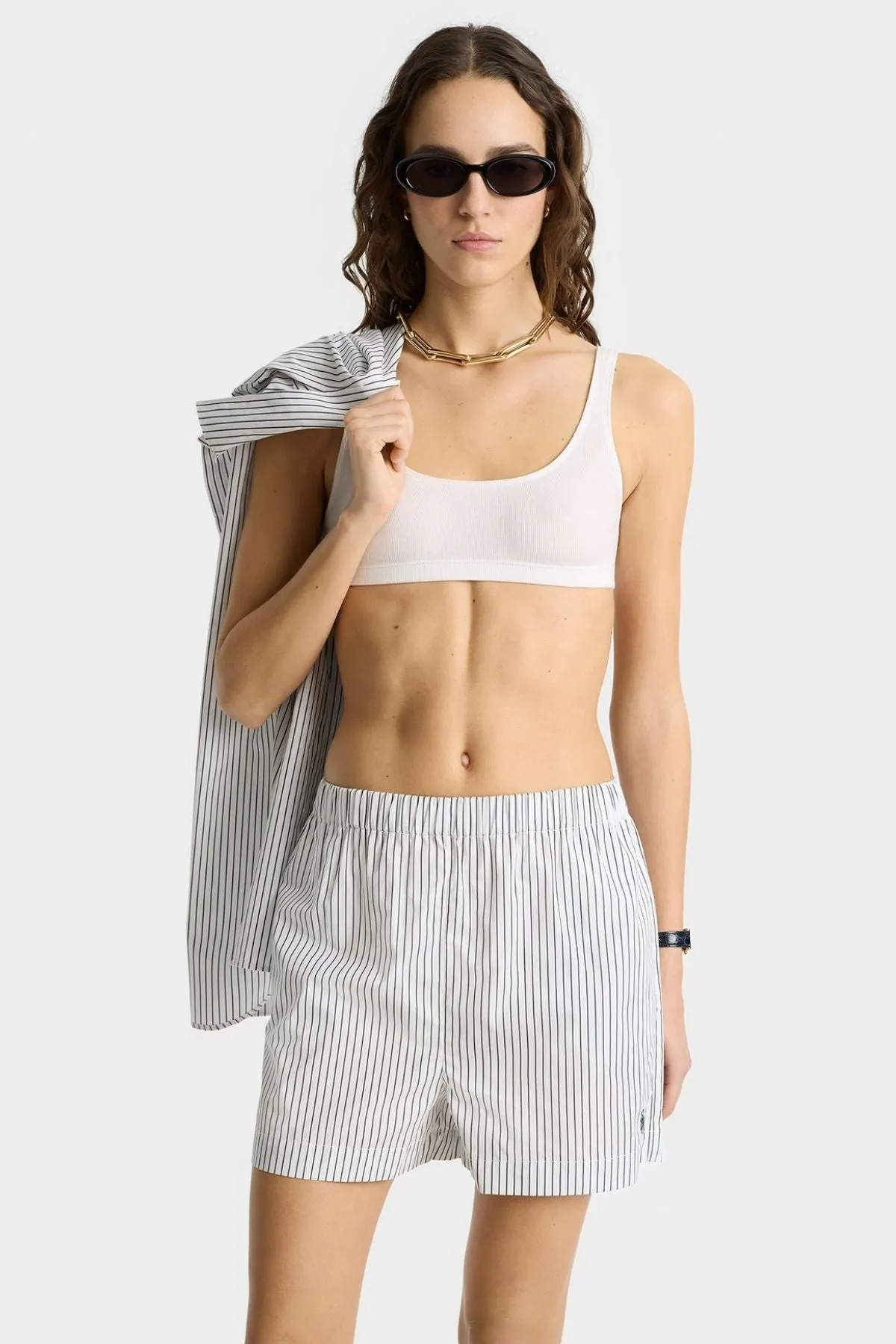 Womens Sporty & Rich Sporty & Rich Poplin Short - Forest Striped