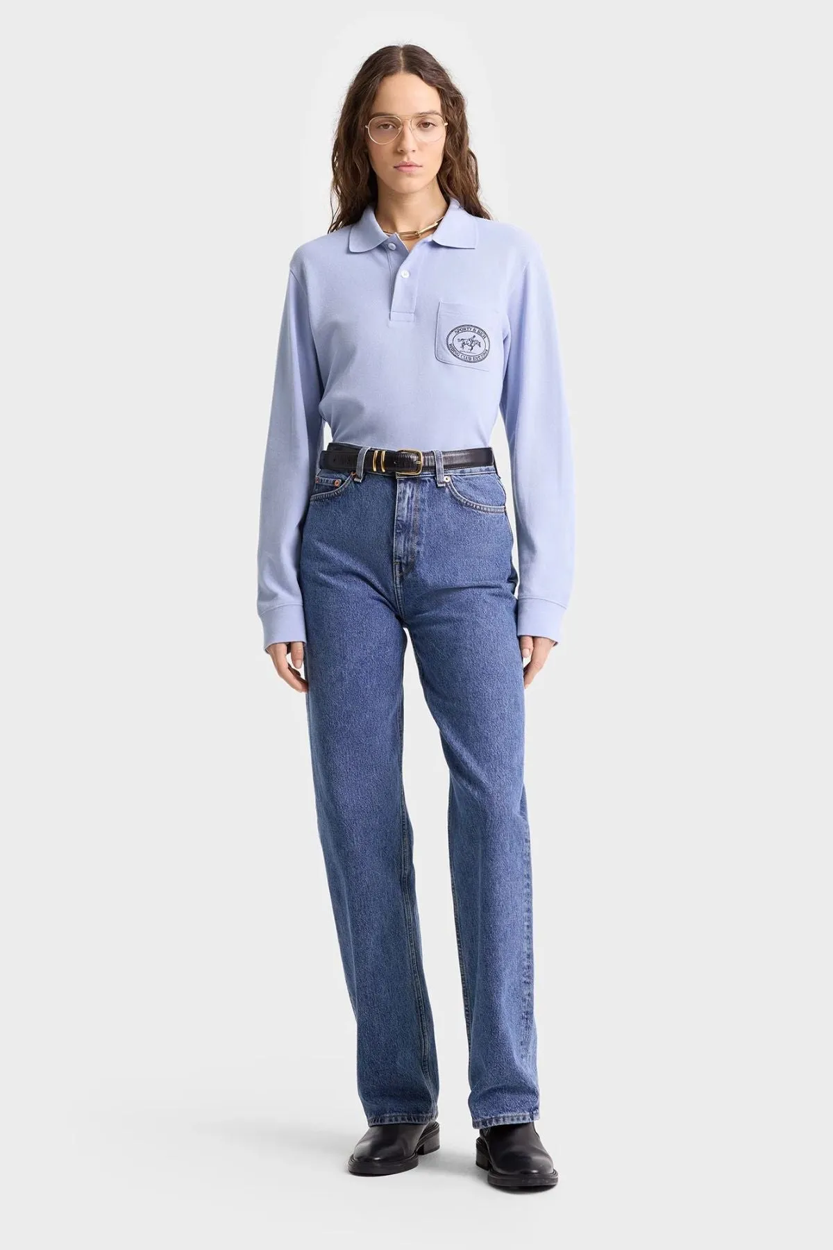 Womens Sporty & Rich Sporty & Rich Riding Club Pique Polo - Washed Hydrangea