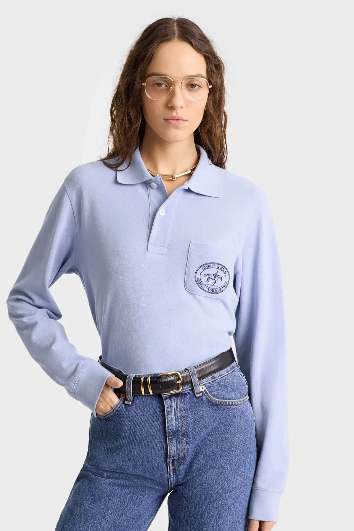 Womens Sporty & Rich Sporty & Rich Riding Club Pique Polo - Washed Hydrangea